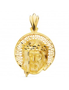 18K COLGANTE ORO AMARILLO CABEZA DE CRISTO AUREOLA 29X26 MM