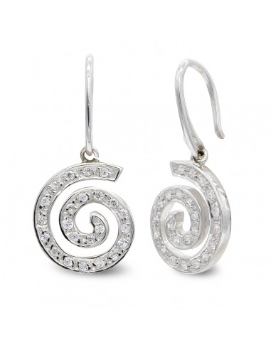 18K PENDIENTES ORO BLANCO CIRCONITAS ESPIRAL. 15 X 13 MM.