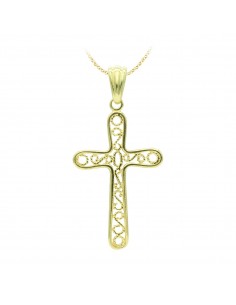 18K CRUZ ORO AMARILLO FILIGRANA 38X22 MM