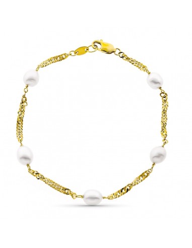 18K PULSERA ORO AMARILLO 19CM SINGAPUR PERLA CULTIVADA ALJORFA 6-6.5 MM