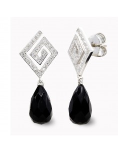 18K PENDIENTES ORO BLANCO ONIX. 38 X 15 MM.