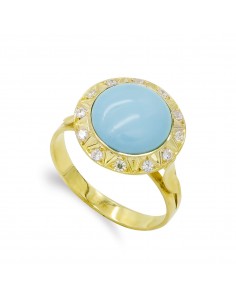 18K SORTIJA ORO AMARILLO TURQUESA FINA Y CIRCONITA 14 MM