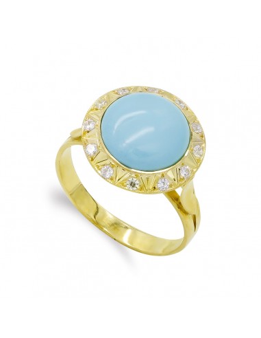 18K SORTIJA ORO AMARILLO TURQUESA FINA Y CIRCONITA 14 MM