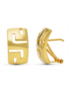 18K PENDIENTES ORO AMARILLO GRECA CALADA BRILLO 16X10 MM OMEGA