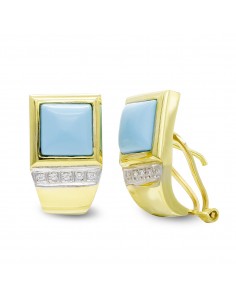 18K PENDIENTES ORO AMARILLO TURQUESA FINA Y CIRCONITA CIERRE OMEGA