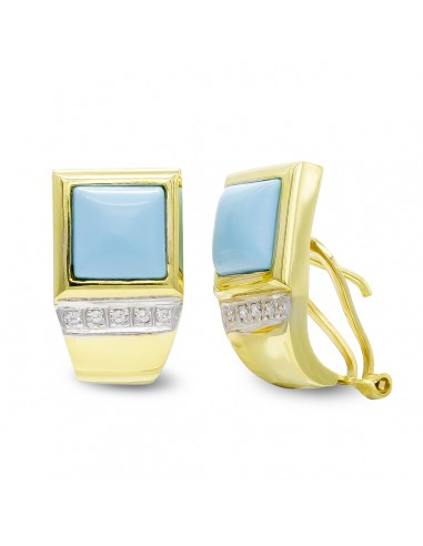 18K PENDIENTES ORO AMARILLO TURQUESA FINA Y CIRCONITA CIERRE OMEGA