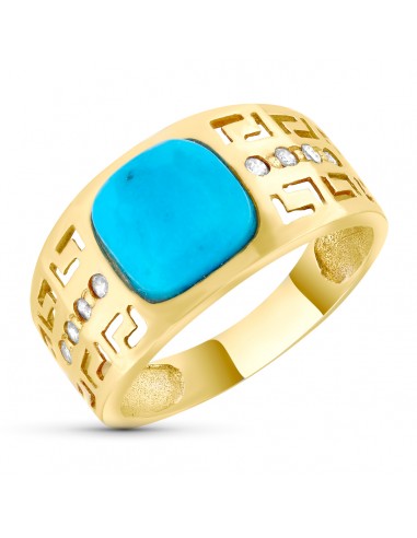 18K SORTIJA ORO AMARILLO GRECA CALADA Y TURQUESA FINA. ANCHO: 10 5MM