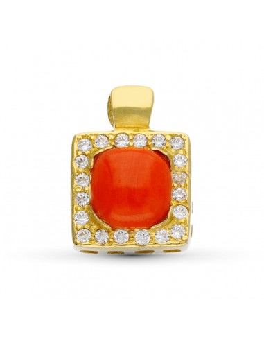 18K COLGANTE ORO AMARILLO CORAL CUADRADO CON CIRCONITAS