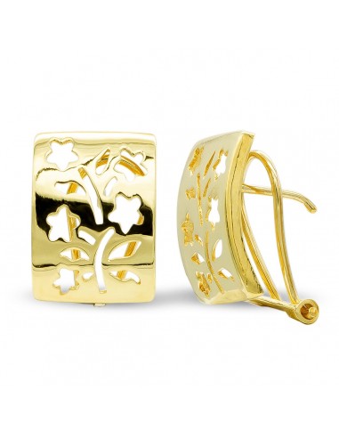 18K PENDIENTES ORO AMARILLO FLORES CALADAS CIERRE OMEGA