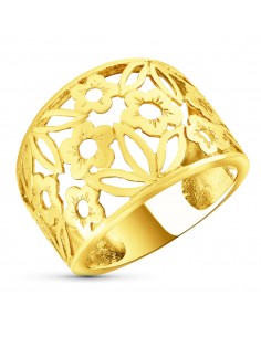 18K SORTIJA ORO AMARILLO FLORES CALADAS EN BRILLO. ANCHO: 16 5 MM
