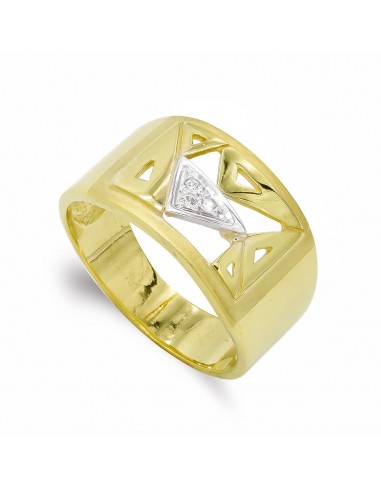 18K SORTIJA ORO BICOLOR MACIZA TRIANGULOS CALADOS. ANCHO: 11 MM