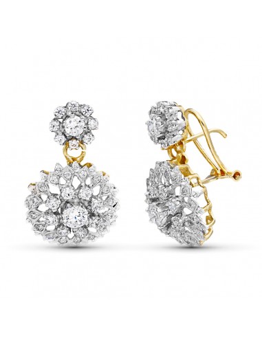 18K PENDIENTES ORO BLANCO ROSETA CIRCONITA 28X16 MM CIERRE OMEGA