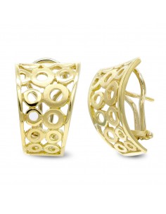 18K PENDIENTES ORO AMARILLO CIRCULOS CALADOS CIERRE OMEGA