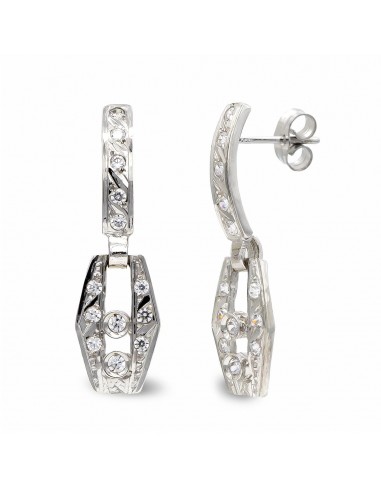 18K PENDIENTES ORO BLANCO LARGOS CIRCONITA 24X7 MM CIERRE PRESION
