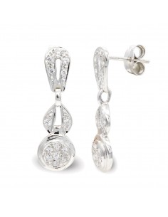 18K PENDIENTES ORO BLANCO LARGOS Y CIRCONITA CIERRE PRESION