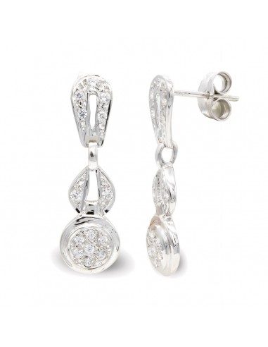 18K PENDIENTES ORO BLANCO LARGOS Y CIRCONITA CIERRE PRESION