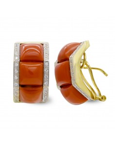 18K PENDIENTES ORO AMARILLO CORAL FINO CERDEÑA Y CIRCONITA CIERRE OMEGA
