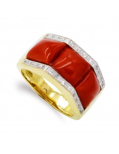 18K SORTIJA ORO AMARILLO CORAL FINO CERDEÑA 8X8 MM Y CIRCONITAS. ANCHO: 12MM