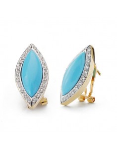18K PENDIENTES TURQUESA BICOLOR 24X11 MM CIERRE OMEGA