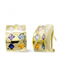 18K PENDIENTES ORO AMARILLO PIEDRAS COLORES CIERRE OMEGA