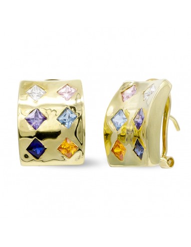 18K PENDIENTES ORO AMARILLO PIEDRAS COLORES CIERRE OMEGA