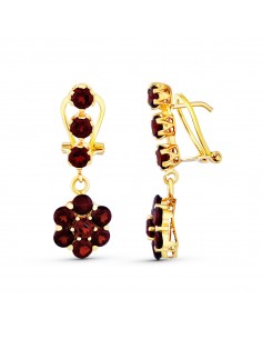 18K PENDIENTES ORO AMARILLO LARGOS GRANATES CIERRE OMEGA