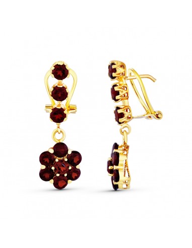 18K PENDIENTES ORO AMARILLO LARGOS GRANATES CIERRE OMEGA