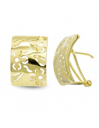 18K PENDIENTES ORO AMARILLO Y FLORES MATE Y BRILLO CIERRE OMEGA