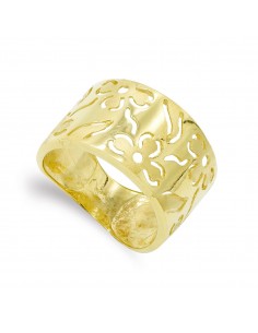 18K SORTIJA ORO AMARILLO FLORES MATE Y BRILLO. ANCHO: 13MM