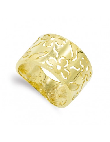 18K SORTIJA ORO AMARILLO FLORES MATE Y BRILLO. ANCHO: 13MM