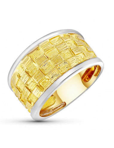 18K SORTIJA ORO BICOLOR TALLADA CON CUADRADOS. ANCHO: 12 MM