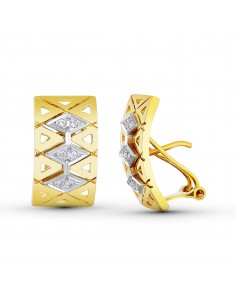 18K PENDIENTES BICOLOR ROMBOS 19X10 MM CIERRE OMEGA