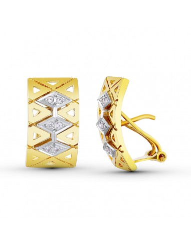 18K PENDIENTES BICOLOR ROMBOS 19X10 MM CIERRE OMEGA