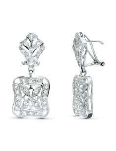 18K PENDIENTES ORO BLANCO JUEGO NOVIA DOBLE CUERPO 33X14 MM CIERRE OMEGA