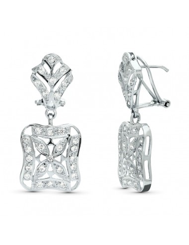 18K PENDIENTES ORO BLANCO JUEGO NOVIA DOBLE CUERPO 33X14 MM CIERRE OMEGA
