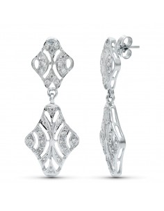 18K PENDIENTES ORO BLANCO DOBLE CUERPO JUEGO NOVIA CIRCONITA 40X15 MM PRESION