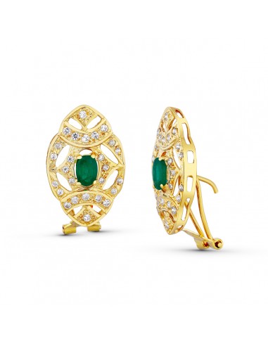 18K PENDIENTES ORO AMARILLO PIEDRA FINA 24X14 MM CIERRE OMEGA