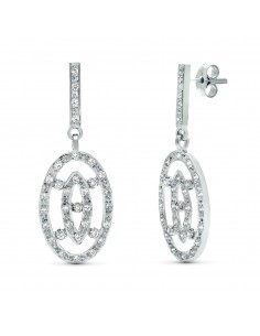 18K PENDIENTES DOS CUERPOS ORO BLANCO JUEGO NOVIA 38X14 MM PRESION
