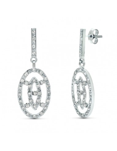 18K PENDIENTES DOS CUERPOS ORO BLANCO JUEGO NOVIA 38X14 MM PRESION