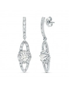 18K PENDIENTES ORO BLANCO JUEGO NOVIA CIRCONITA 35X9 MM PRESION