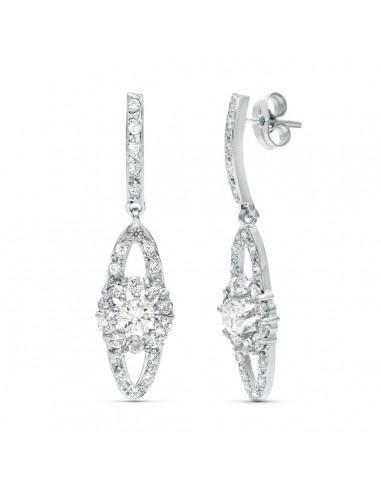 18K PENDIENTES ORO BLANCO JUEGO NOVIA CIRCONITA 35X9 MM PRESION