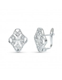 18K PENDIENTES ORO BLANCO JUEGO NOVIA CIRCONITA 15X10 MM CIERRE CATALAN
