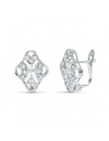 18K PENDIENTES ORO BLANCO JUEGO NOVIA CIRCONITA 15X10 MM CIERRE CATALAN
