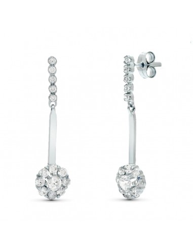 18K PENDIENTES ORO BLANCO DOS CUERPOS JUEGO DE NOVIAS CIRCONITA 33X6 MM CIERRE PRESION