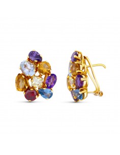 18K PENDIENTES ORO AMARILLO PIEDRA COLOR 20X16 MM CIERRE OMEGA