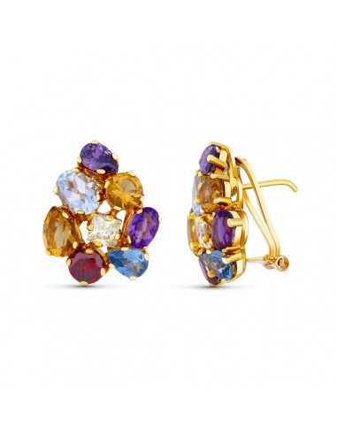 18K PENDIENTES ORO AMARILLO PIEDRA COLOR 20X16 MM CIERRE OMEGA