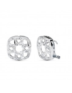 18K PENDIENTES ORO BLANCO JUEGO NOVIA 16X16 MM CIERRE OMEGA