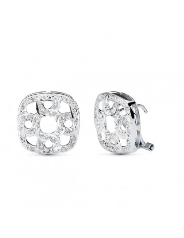 18K PENDIENTES ORO BLANCO JUEGO NOVIA 16X16 MM CIERRE OMEGA