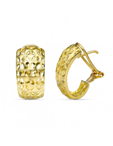 18K PENDIENTES ORO AMARILLO TALLADOS CALADOS 18X10 MM CIERRE OMEGA