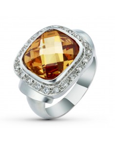 18K SORTIJA ORO BLANCO PIEDRA TOPACIO CON CIRCONITAS